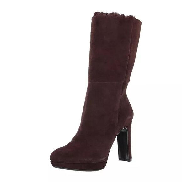 Calvin Klein Womens 8.5 M Dark Brown Suede Lined High Heel Boots DISPLAY XG4 - Picture 1 of 8